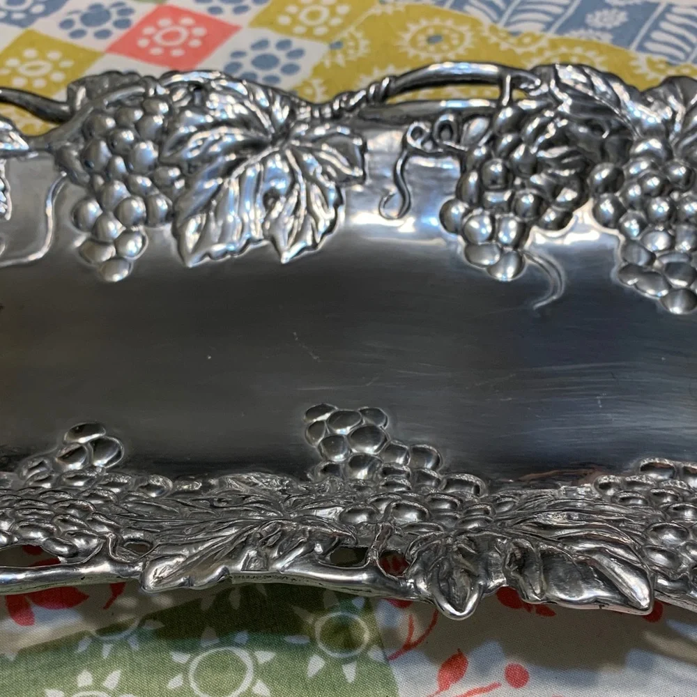 Vintage Arthur Court 1995 Silver Rectangular Grape Motif Tray - Picture 8 of 14